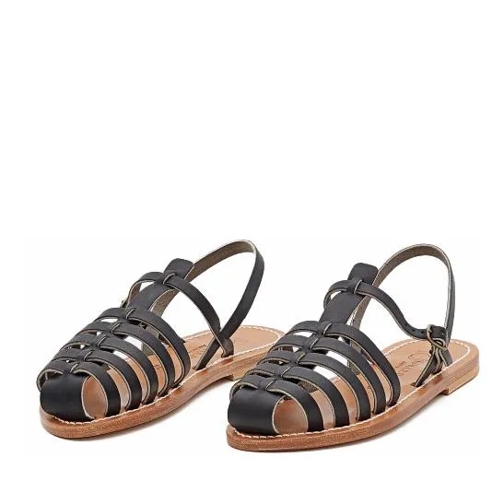 BB ST. TROPEZ Black Leather Sandals With Adjustable Ankle Strap Brown Sandalo