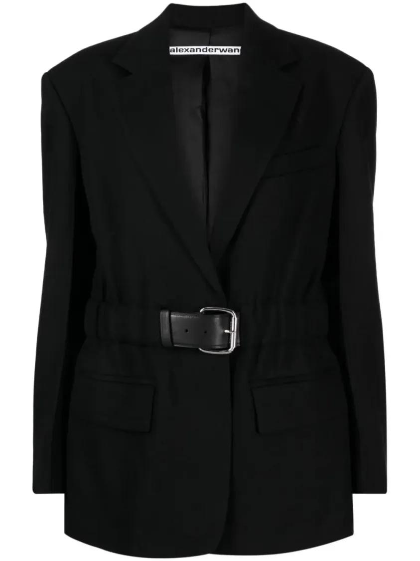 Alexander Wang - Belted Wool-Canvas Blazer - Größe 4 - schwarz