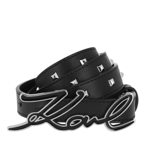 Karl Lagerfeld Signature Studs Belt Black/Nickel Leren Riem