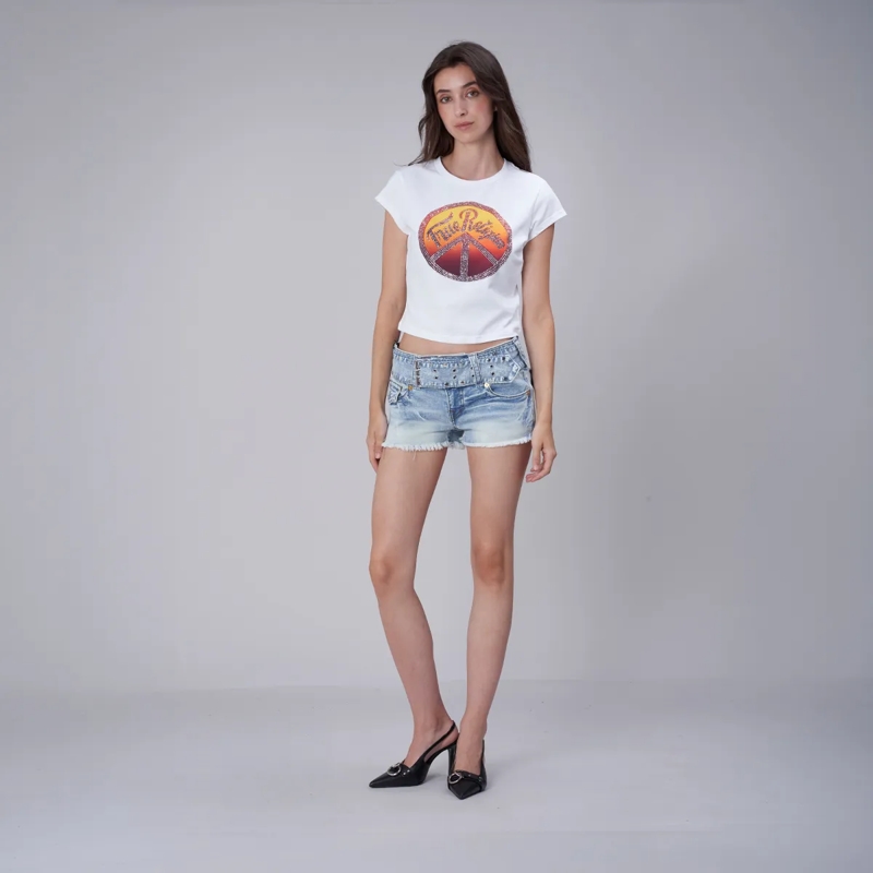 True Religion Shorts - Denim-Shorts- Mid-Rise- Ausgefranster Saum- K blau(Image 2)