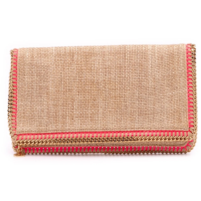 Stella McCartney Pochette Raffia Falabella Fold Over Clutch braun