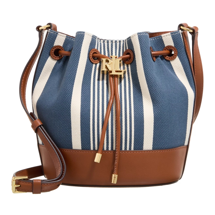 Lauren Ralph Lauren Andie 19 Drawstring Medium Atlantic Stripe Indigo Lrn Tan Bucket Bag