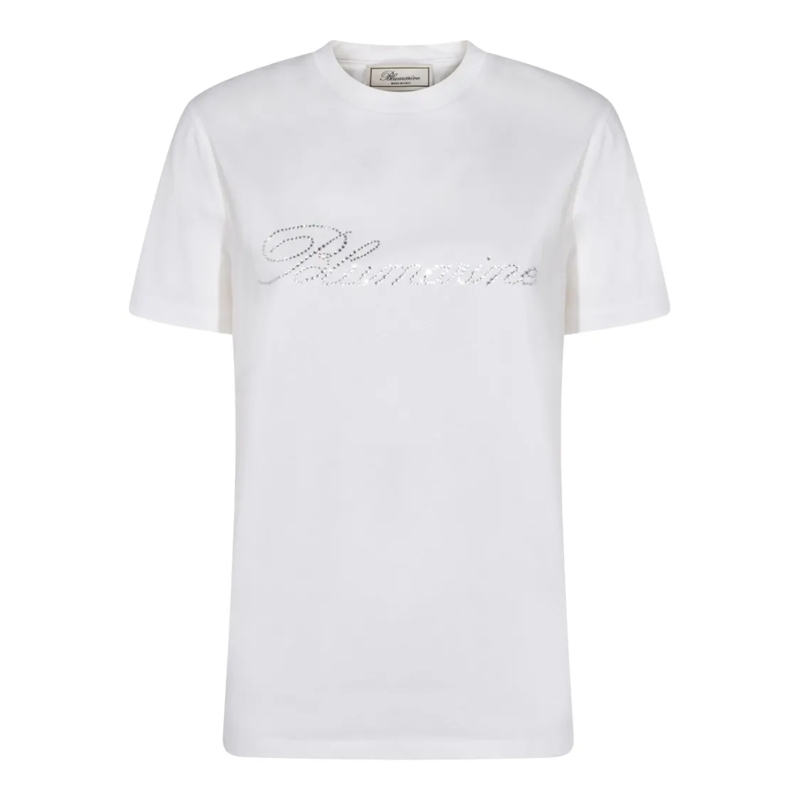 Blumarine T-Shirt Crystal-Embellished White Cotton T-Shirt With Crew White