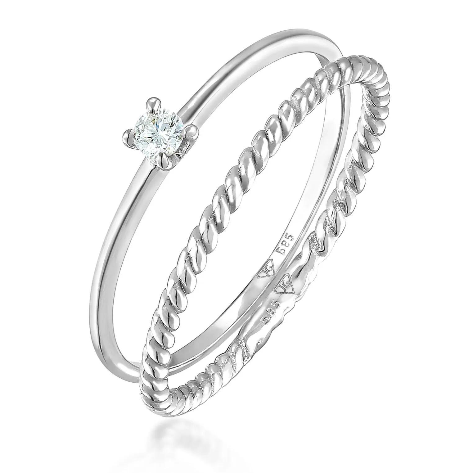 Elli Ringe - Ring Diamant (0.06 ct) Solitär Bandring 585 Weißgo - Gr. 52 MM - in Silber - für Damen