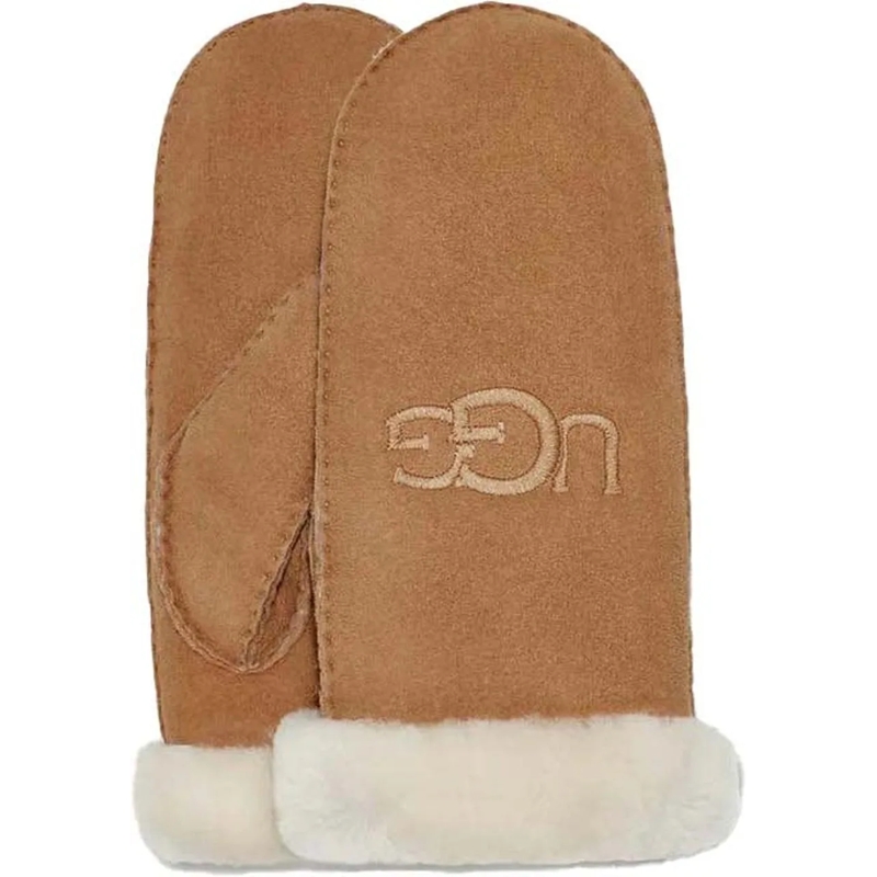 UGG Gants Shearling UGG Embroider Mitten Trimmings Chestnut