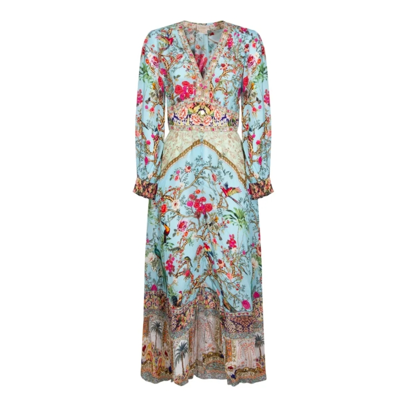 Camilla Robe midi Flowing Dress With Intricate Patterns And Vibrant  Blue