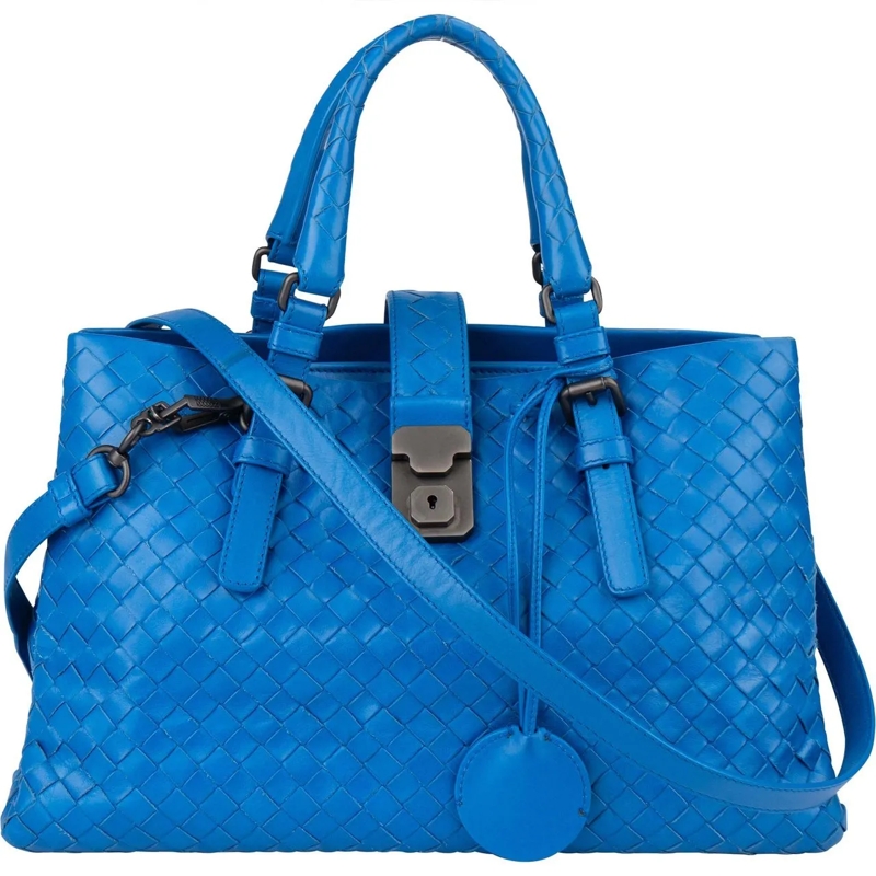 Bottega Veneta Schultertasche Bottega Veneta Blue Intrecciato Leather Roma Handb blau