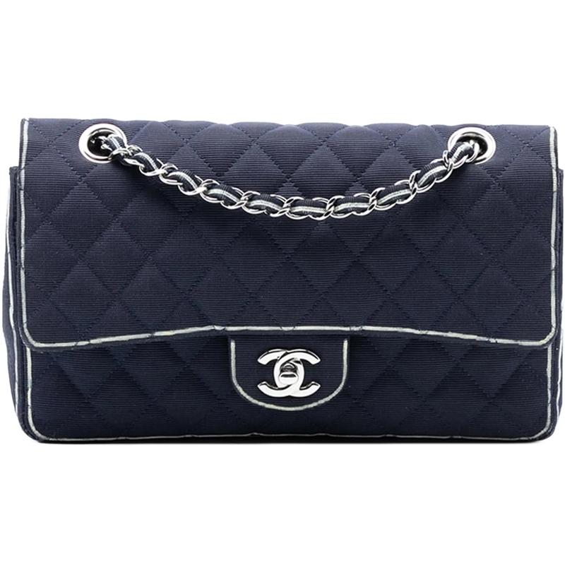 Chanel Schultertasche Medium Classic Printed Grosgrain Double Flap blau