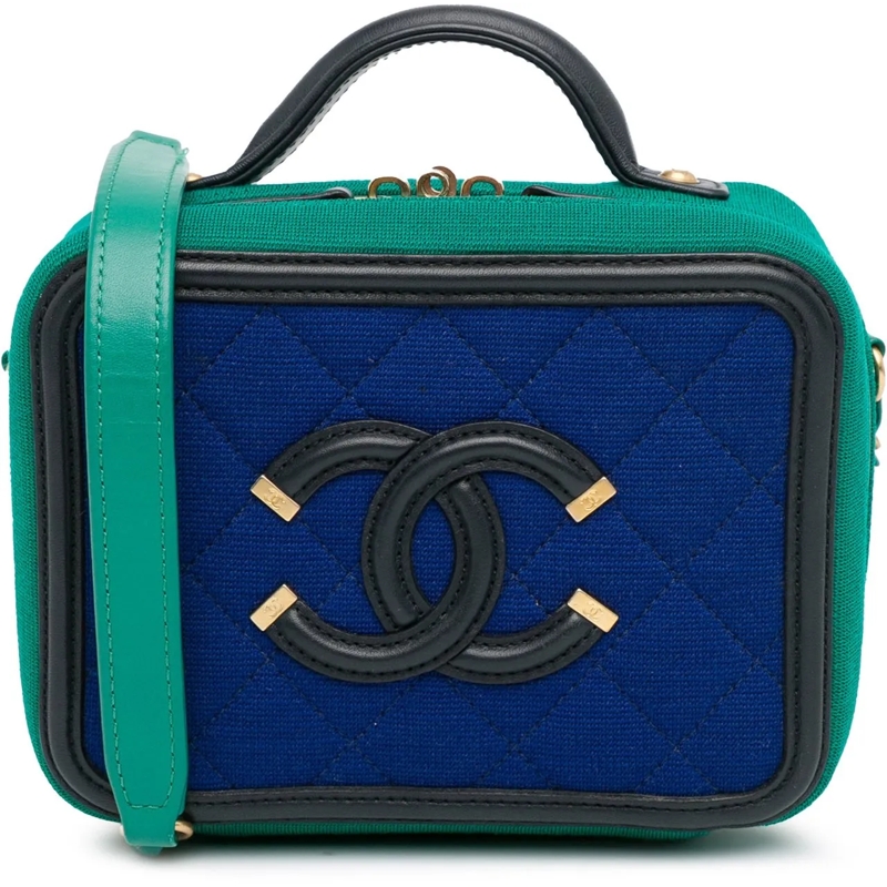 Chanel Schultertasche Small Jersey CC Filigree Vanity Case blau