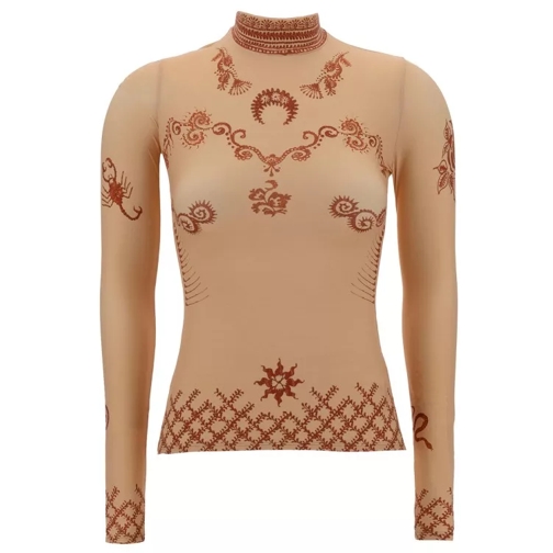 Marine Serre Second Skin' Beige Long Sleeve Top With Graphic Pr Brown 