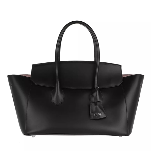 Abro Calf Carmen Leather Flap Handbag Black-Rosa Rymlig shoppingväska