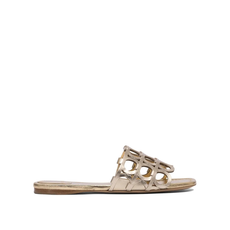 Salvatore Ferragamo Sandales Gold Leather Sandals With Cut-Out Design Gold