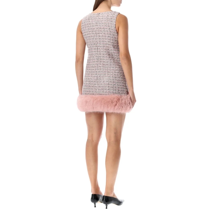 Self Portrait Minikleid Bouclé Mini Dress With Faux Fur Hem Pink