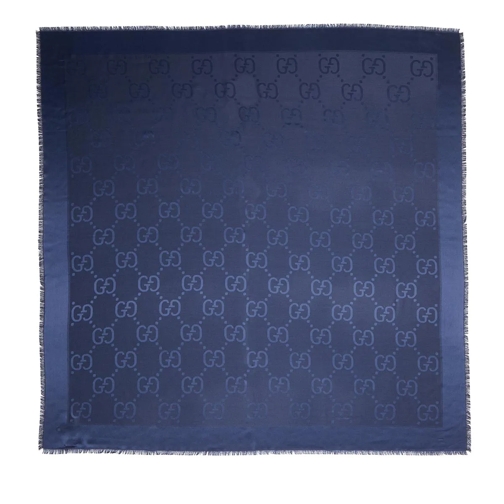 Gucci GG Jacquard Silk Wool Shawl Blue Wollschal