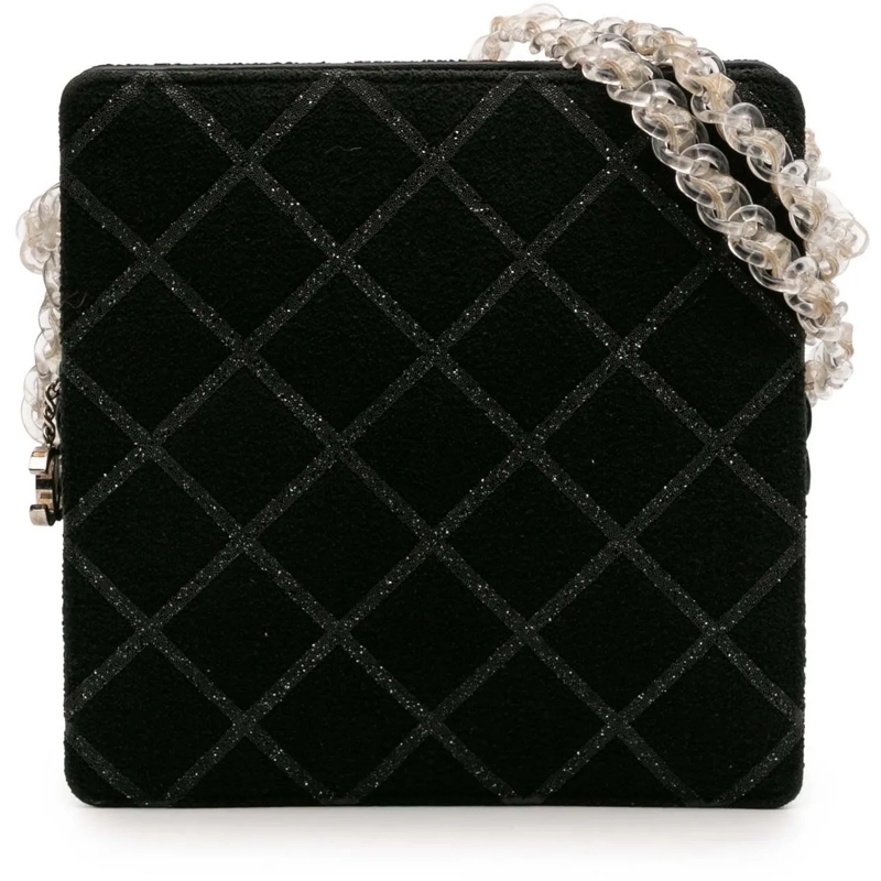 Chanel Sac à bandoulière Tweed and Resin Zipped Chain Shopping Bag schwarz