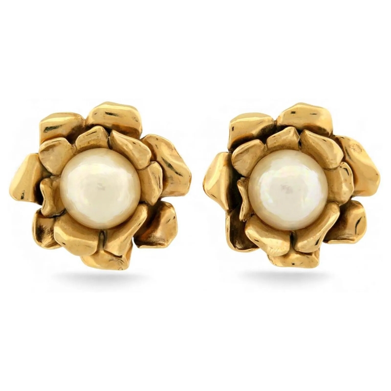 Saint Laurent Ohrstecker NEUE VINTAGE OHRRINGE YVES SAINT LAURENT GARDENIA  gold