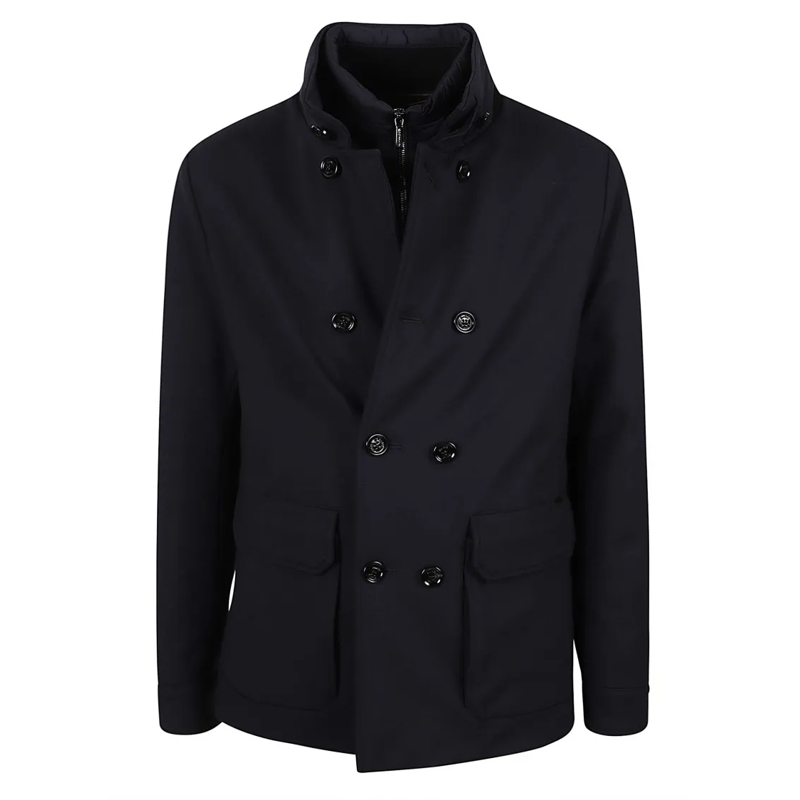 Moorer Manteau de transition Double-Breasted Black Peacoat With Detachable Lini Blue