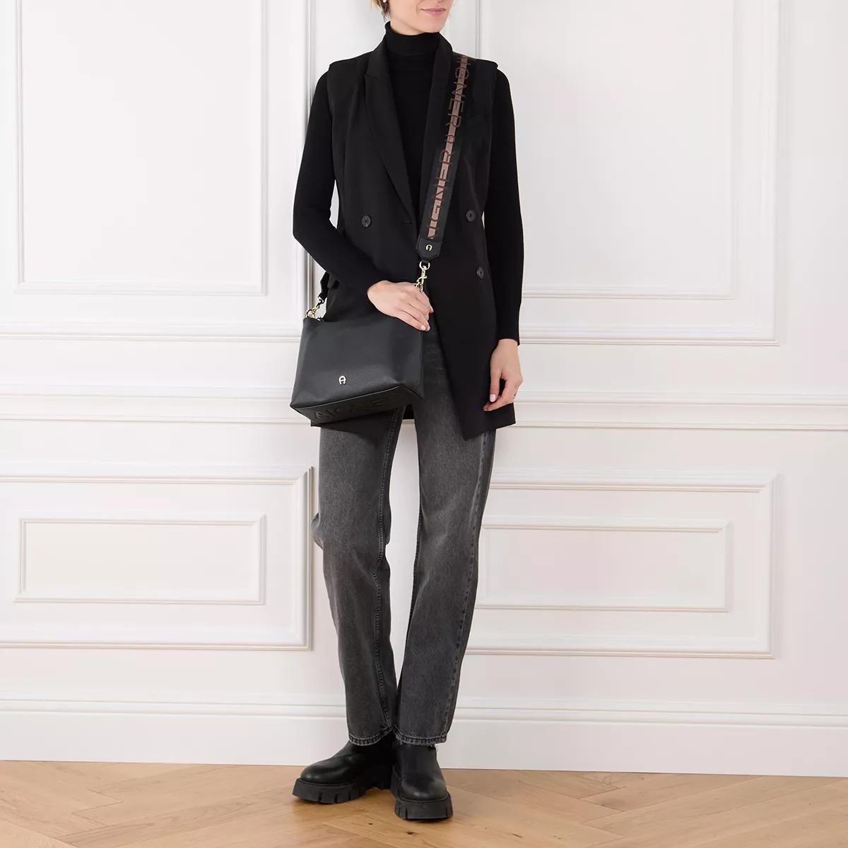 Aigner Leren Schoudertas Zita Black Dames