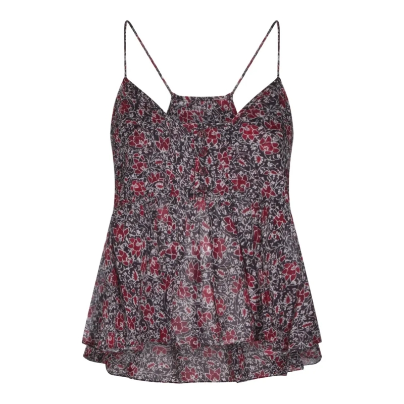 Etoile Isabel Marant Blouse Floral Patterned Spaghetti Strap Top Neutrals