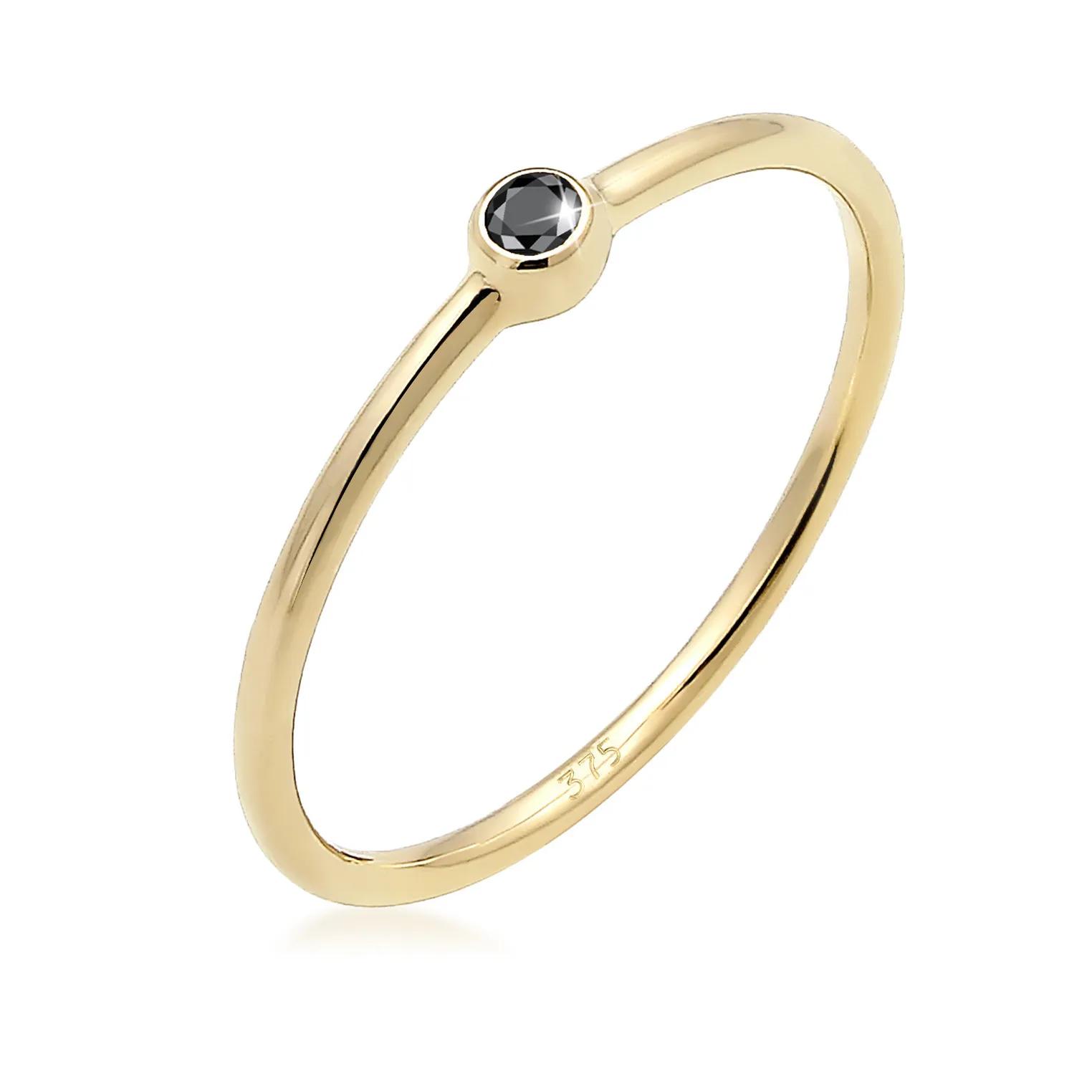 Elli Ringe - Ring Solitär Schwarzer Diamant (0.03 ct) 375er Gel - Gr. 52 MM - in Gold - für Damen