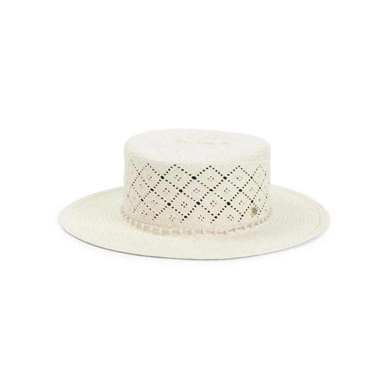 Maison Michel Chapeau Wide-Brim Hat With Perforated Diamond Pattern And  Neutrals