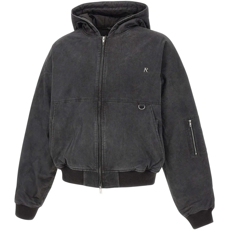 Represent Doudoune Cropped Hooded Bomber Jacket With Subtle Logo Deta Grey