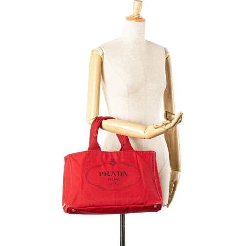 Prada Fourre-tout 2010-2024 Canvas Canapa Logo Satchel rot (Image 10)
