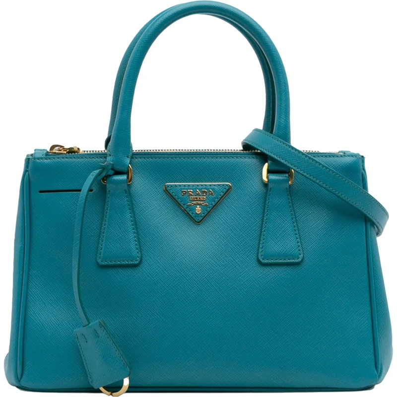 Prada Schultertasche Mini Saffiano Lux Galleria Double Zip blau