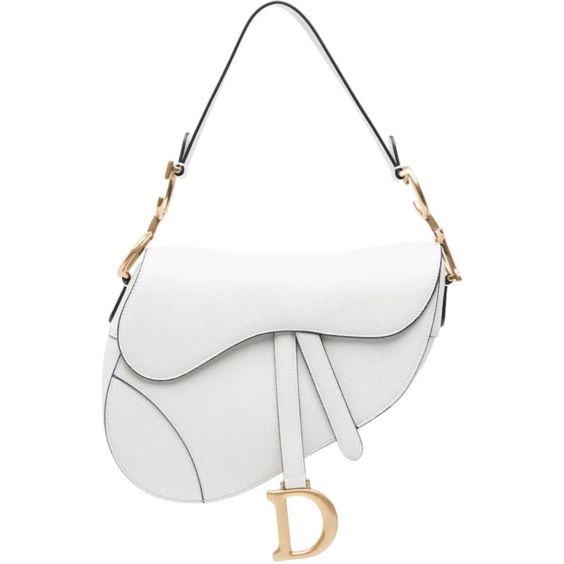 Christian Dior Schultertasche Grained Calfskin Saddle Bag weiß