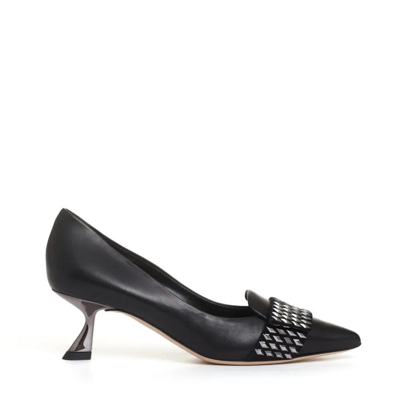 Ninalilou Pumps Black Leather Pump With Rhinestone Pattern Black