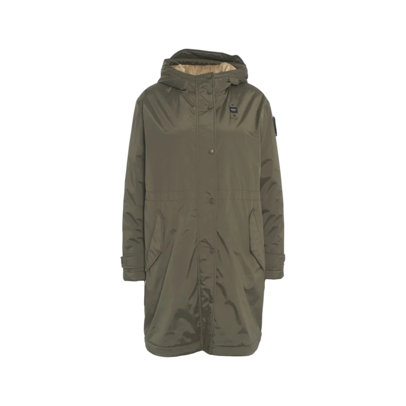 Blauer Parka Quilted Olive Green Parka With Protective Hood And Grey