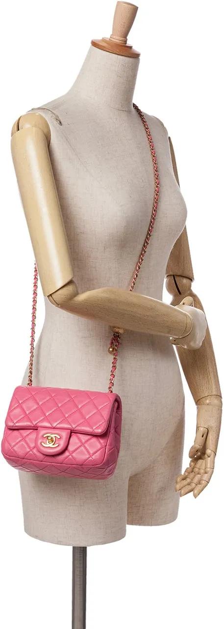 Thumbnail - Chanel Hobo Bags - 2020 Mini Square Classic Lambskin Pearl Crush Sing - Gr. unisize - in Rosa - für Damen