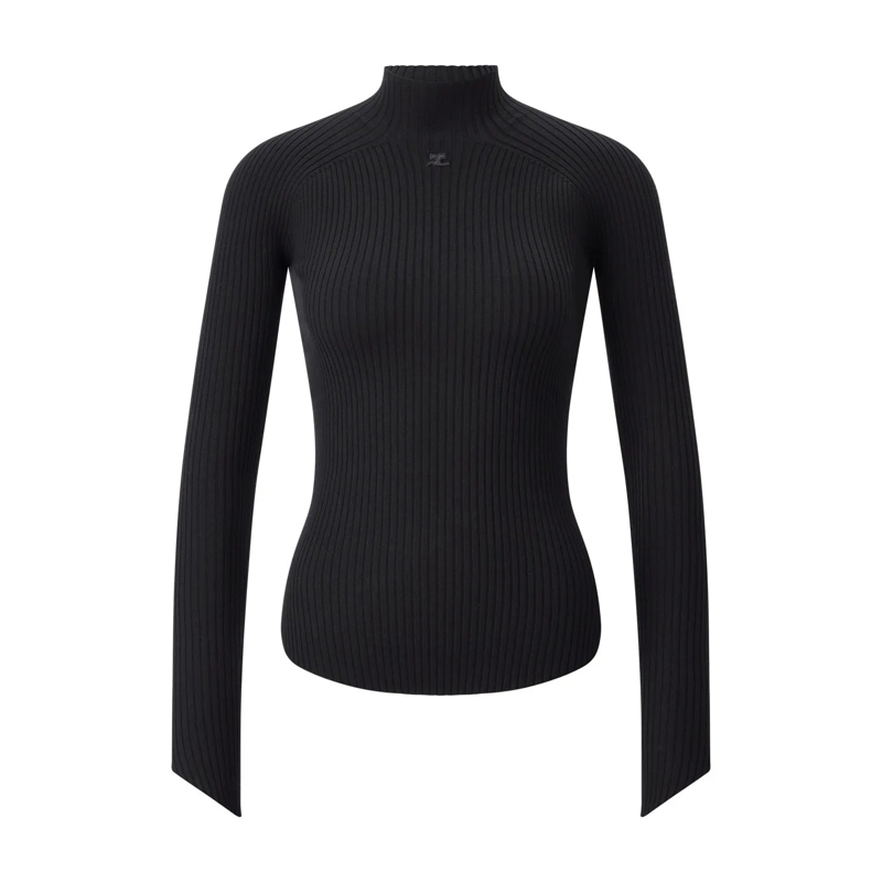 Courrèges Trui Gerippter Pullover mit Turtleneck Schwarz