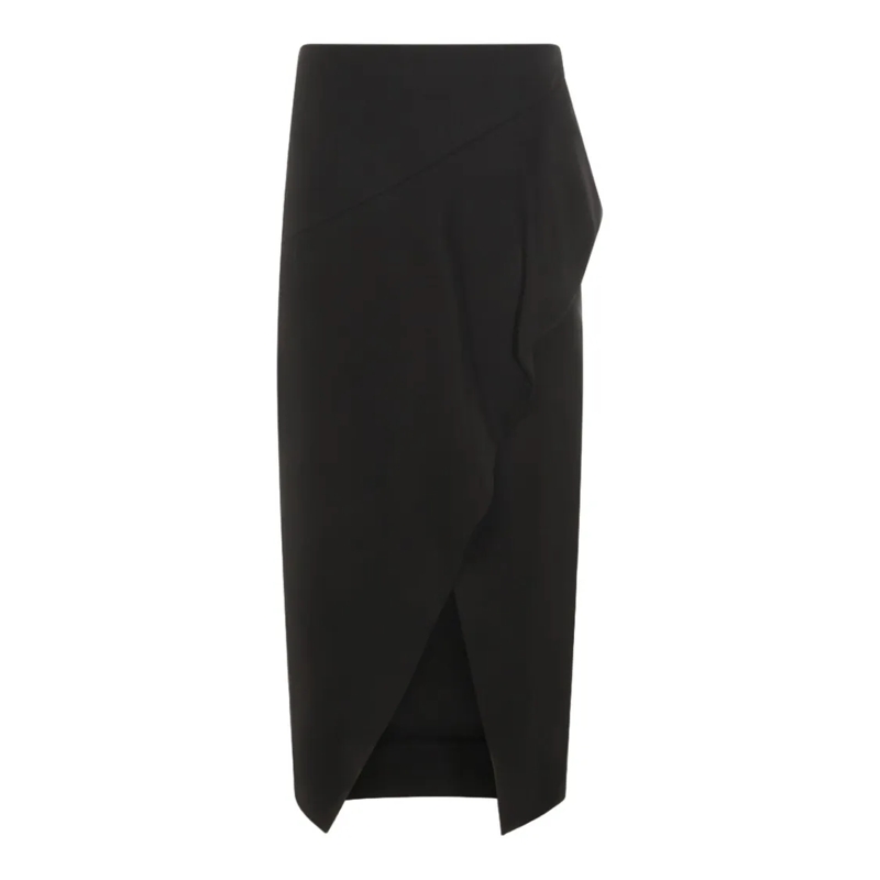 Khaite Minirock Asymmetrical Black Midi Skirt With Draped Detail Black