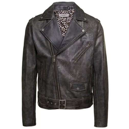 Golden Goose Black Biker Jacket With Leopard Lining Leather Black 