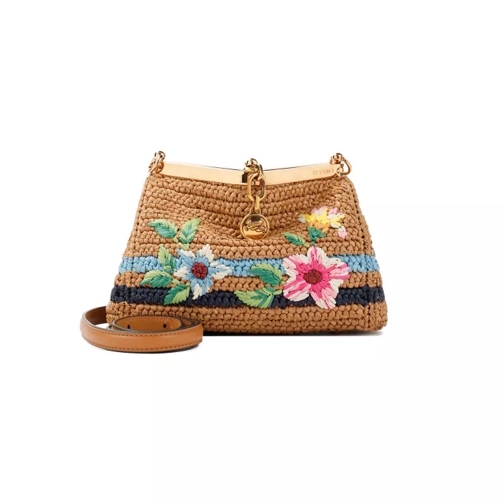 Etro Embroidered Vela Camel Raffia Handbag Brown Borsa a tracolla