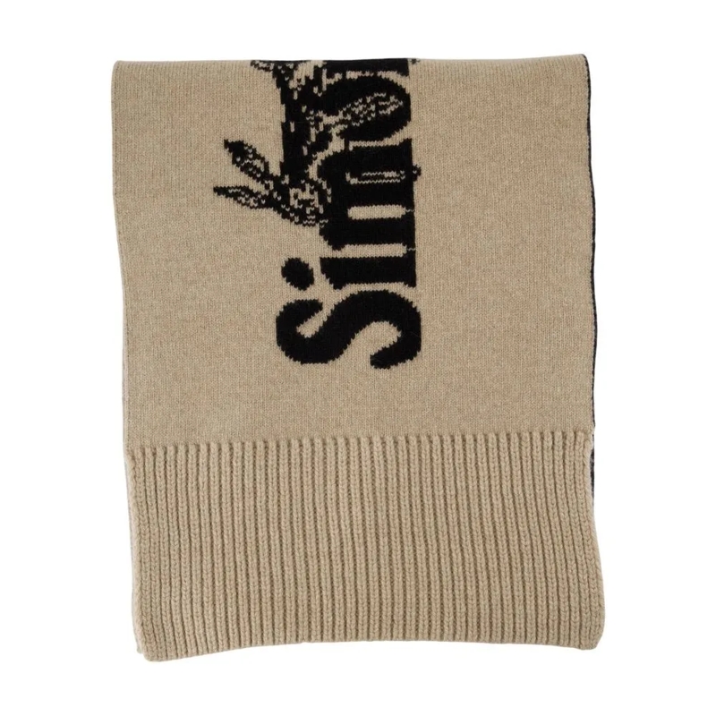 Simone Rocha Écharpe légère Beige Wool Scarf With Contrasting Logo Design Neutrals