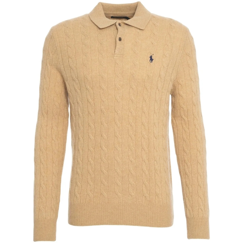 Ralph Lauren  Cable knit sweater with polo collar beige
