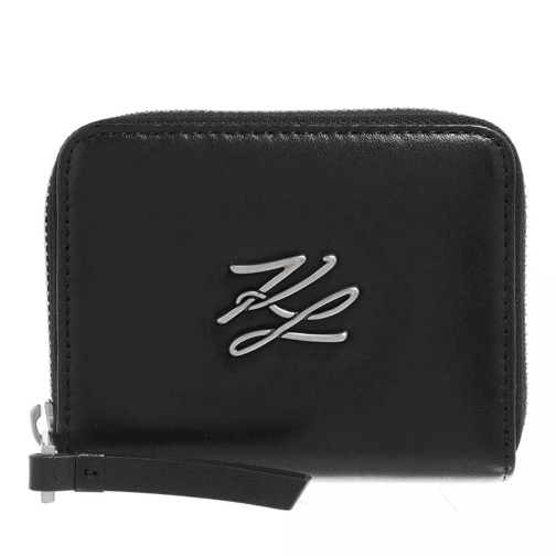 Karl Lagerfeld K/Autograph Soft Lea Sm Wt Black Portemonnaie mit Zip-Around-Reißverschluss
