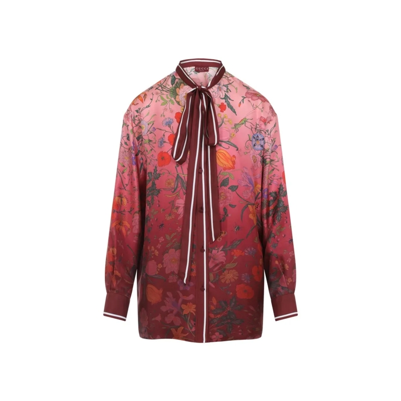 Gucci Hemd Gradient Floral Silk Shirt Pink