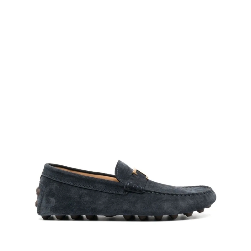 Tod's Loafer Almond Toe Blue Calf Leather Flats Black