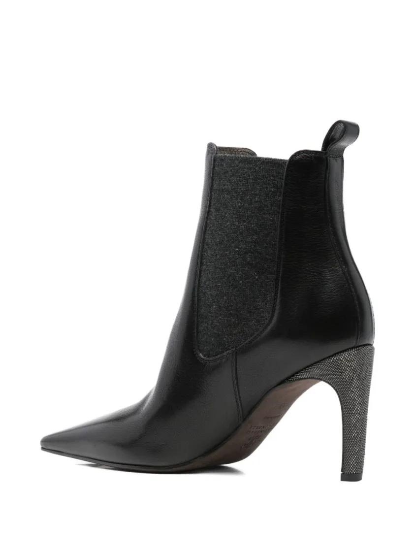 Thumbnail - Brunello Cucinelli Stiefel - Pointed Toe Leather Ankle Boots With Stiletto Heel - Gr. 37 (EU) - in Schwarz - für Damen