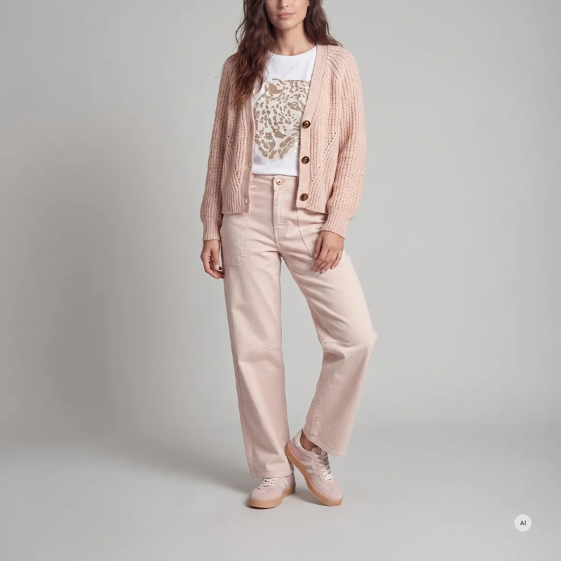 Marc Aurel Wide-Leg-Jeans Barreljeans- aufgesetzte Taschen- veganes Leder rose(Image 2)