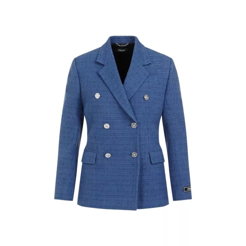 Versace Blue Denim Cotton Informal Tweed Jacket Blue 
