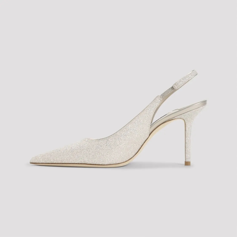Jimmy Choo Pumps Glitter-Finish Pointed-Toe Slingback Pumps White