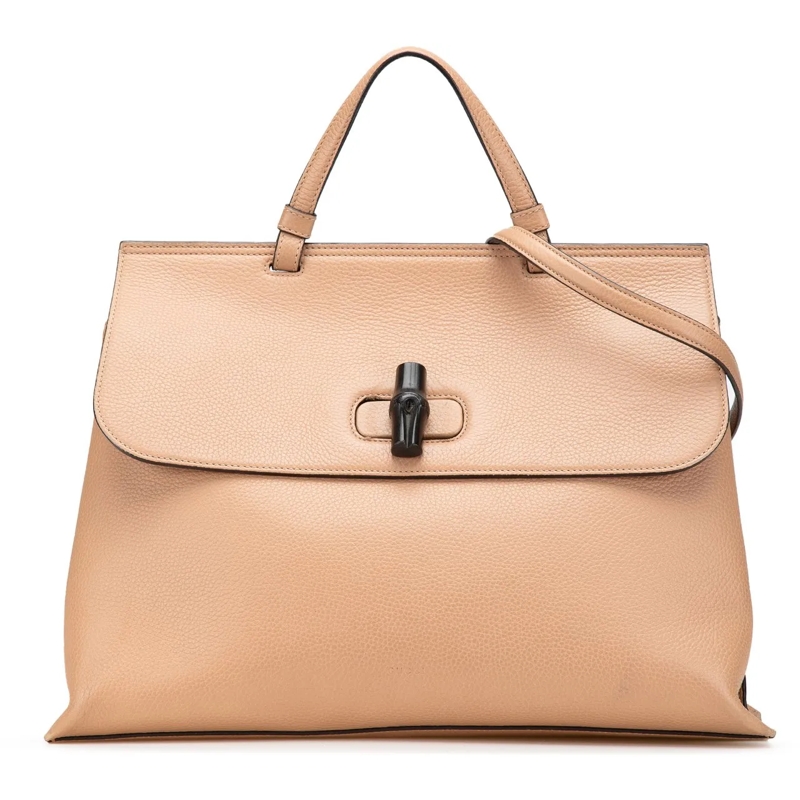 Gucci Schultertasche Large Leather Bamboo Daily Satchel braun