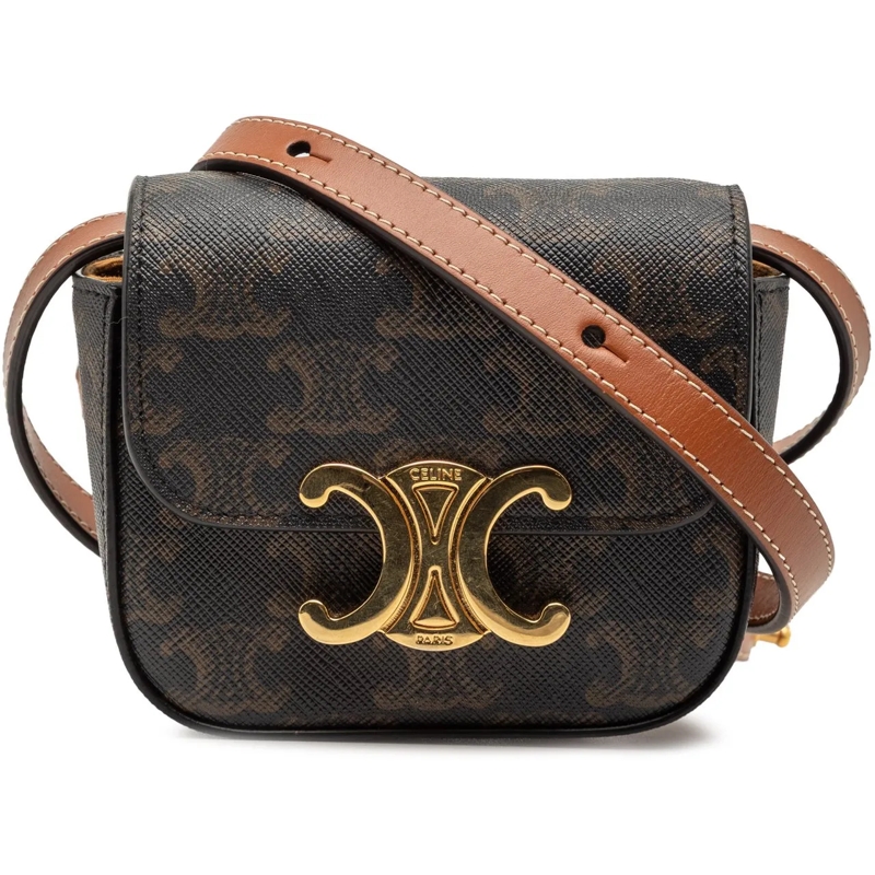 Celine Schultertasche Mini Triomphe Coated Canvas Triomphe Crossbody braun