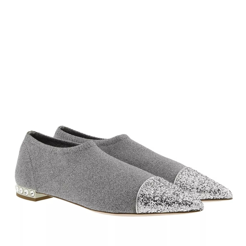 Miu Miu Lamé Knit Glitter Slippers Silver Ankle Boot