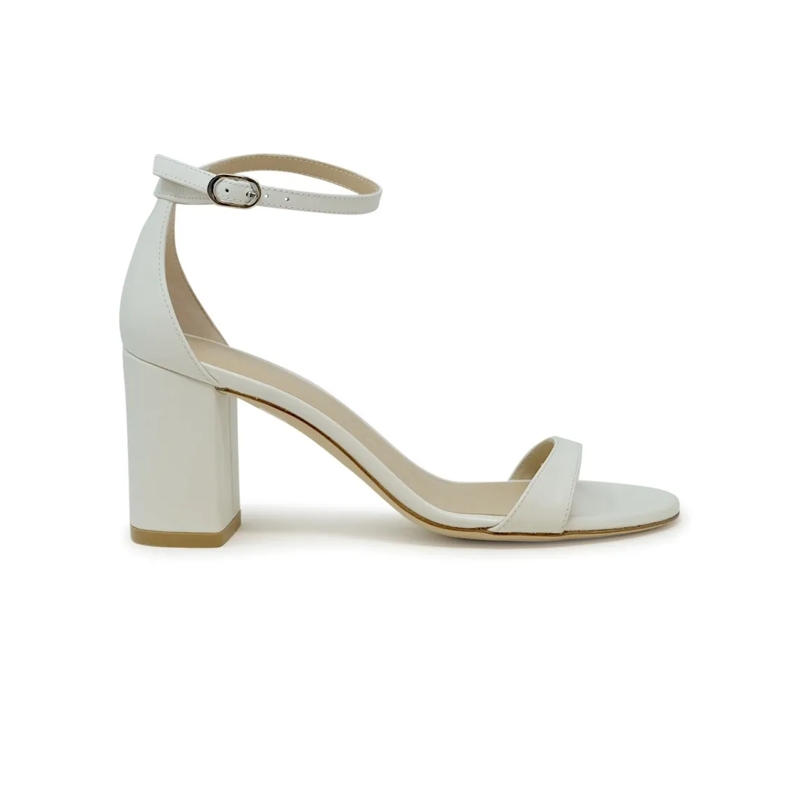 Stuart Weitzman Sandalen White Leather Nudist 75 Block Sandals Grey