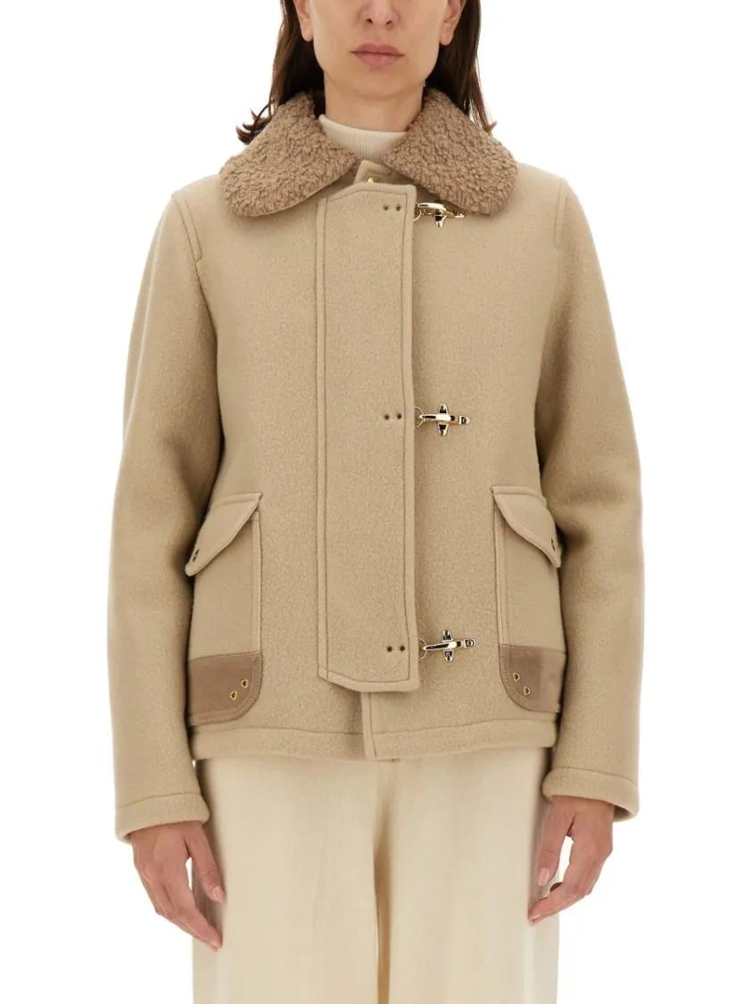 ブルゾン Fay Textured Wool Jacket With Plush Collar Fay Textured Wool Jacket With Plush Collar Neutrals